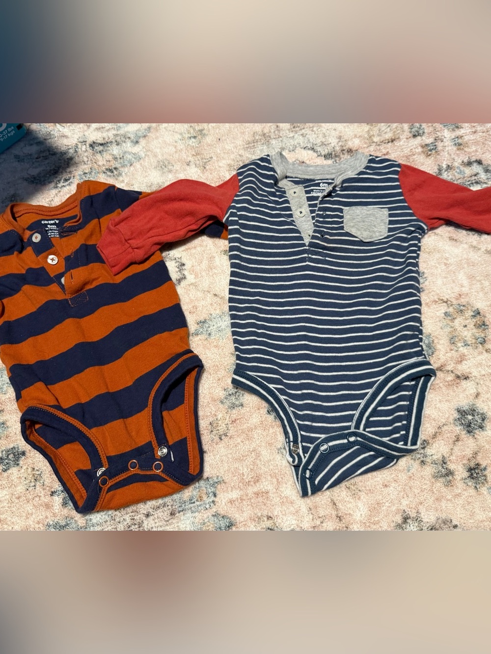 Carter's Navy Stripe and Rust-Orange Striped Baby One-Piece Bodysuit Set